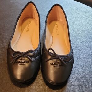 Coach Black Leather Bow Flats 8